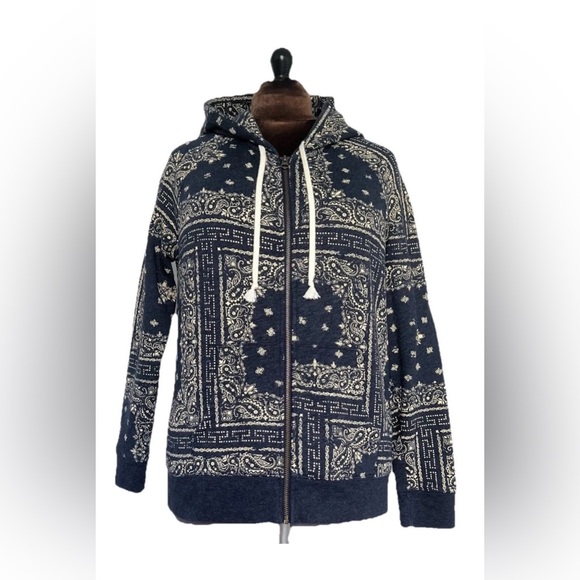 Sonoma Women's Life+Style Boho Zip-Up Hoodie Blue Paisley Size Large - Picture 2 of 9